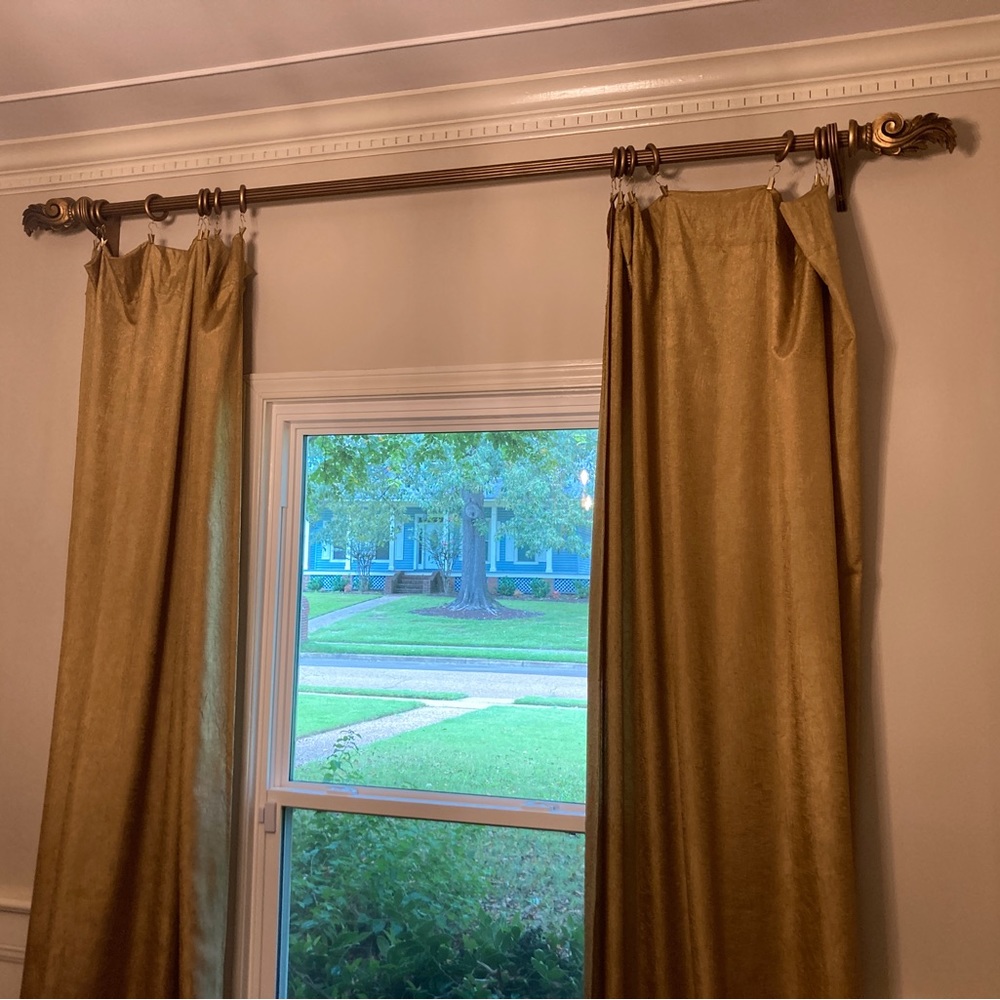 Silk gold drapes- 2 panels full length window 92 inches in length